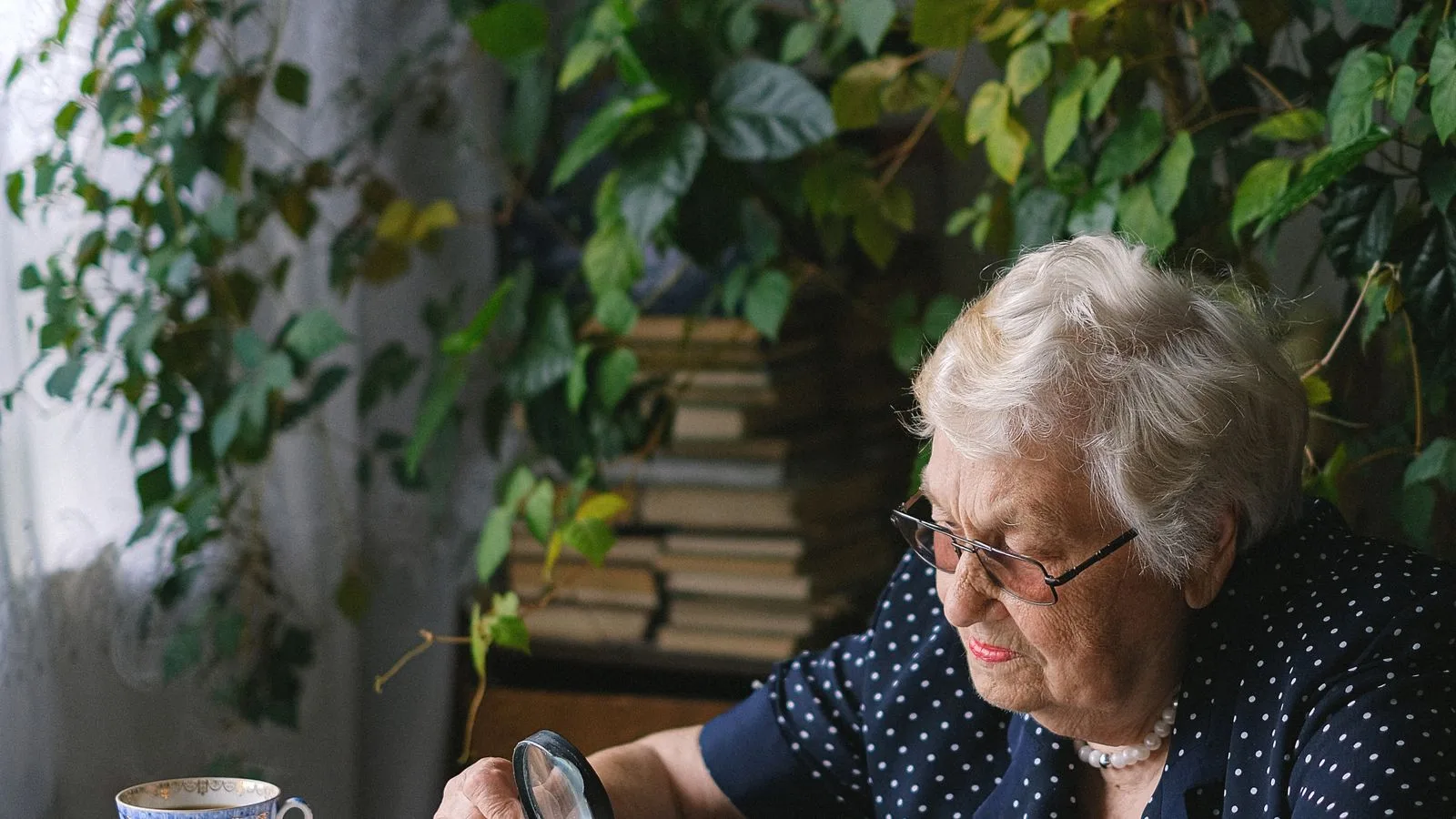 Ältere Frau liest entspannt ein Buch